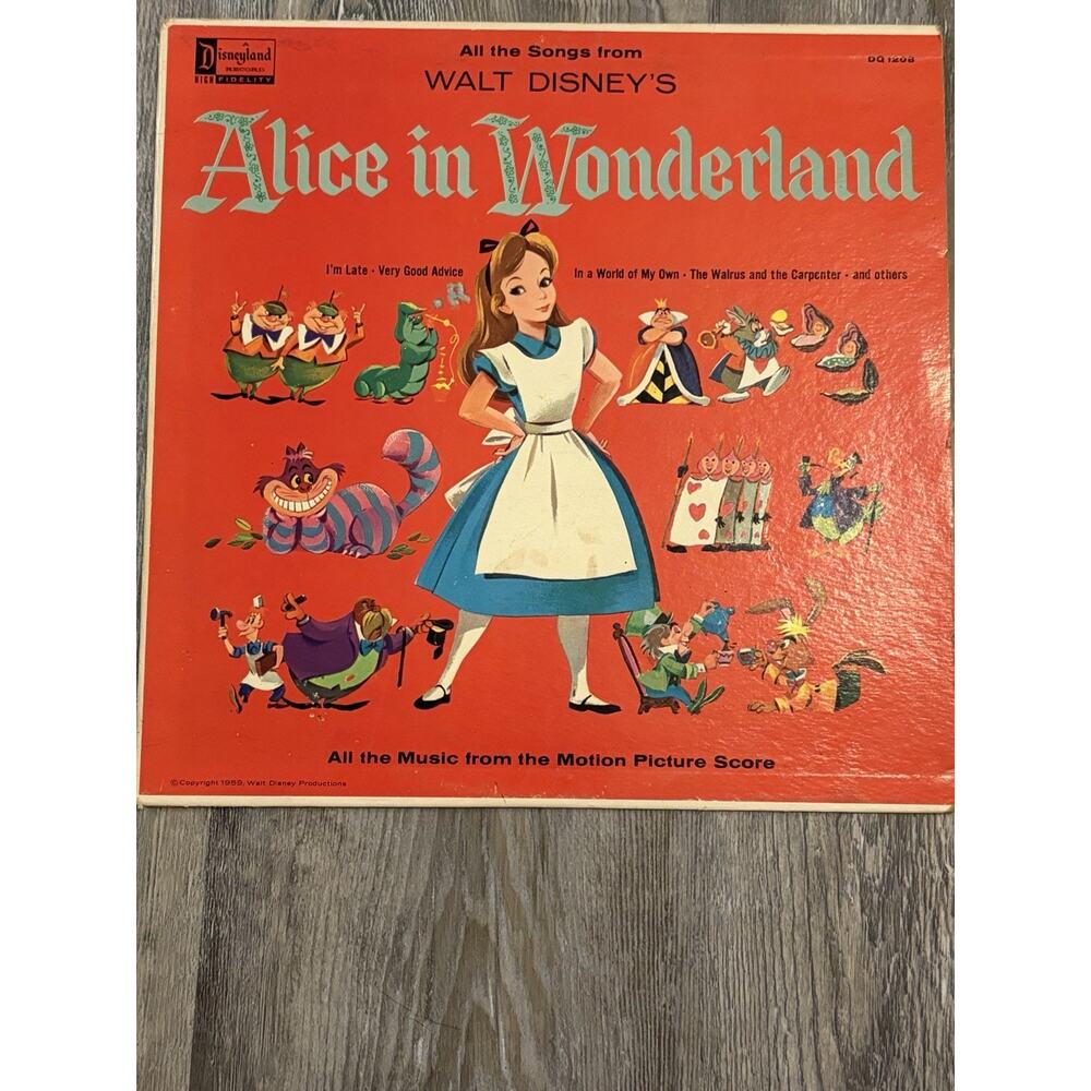 Disneyland Records Alice In Wonderland LP DQ-1208 Walt Disney Vinyl Record